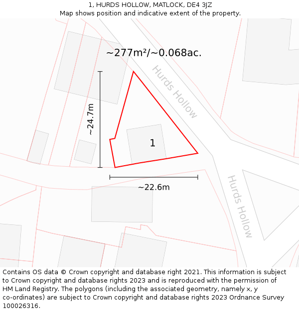 1, HURDS HOLLOW, MATLOCK, DE4 3JZ: Plot and title map