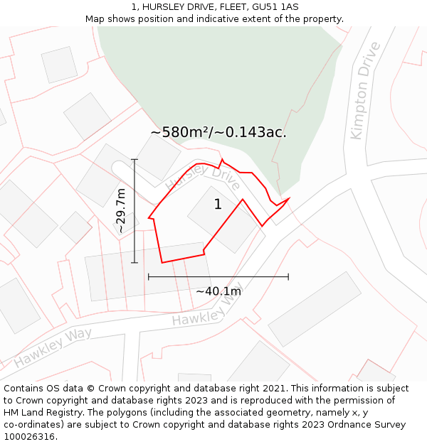 1, HURSLEY DRIVE, FLEET, GU51 1AS: Plot and title map