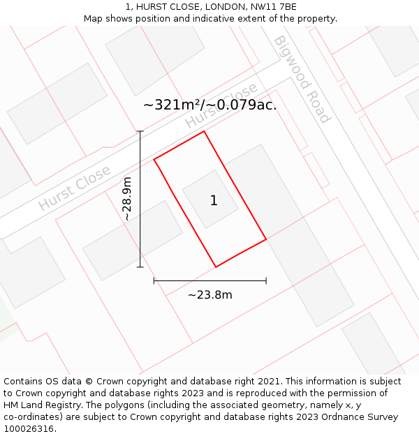 1, HURST CLOSE, LONDON, NW11 7BE: Plot and title map