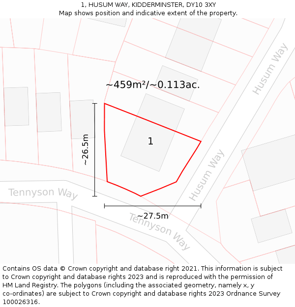1, HUSUM WAY, KIDDERMINSTER, DY10 3XY: Plot and title map
