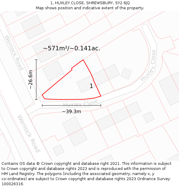 1, HUXLEY CLOSE, SHREWSBURY, SY2 6JQ: Plot and title map