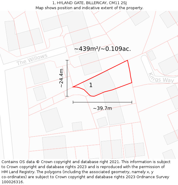 1, HYLAND GATE, BILLERICAY, CM11 2SJ: Plot and title map