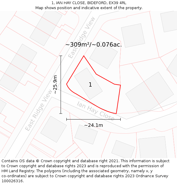 1, IAN HAY CLOSE, BIDEFORD, EX39 4RL: Plot and title map