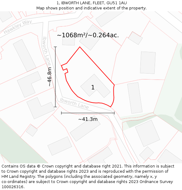 1, IBWORTH LANE, FLEET, GU51 1AU: Plot and title map