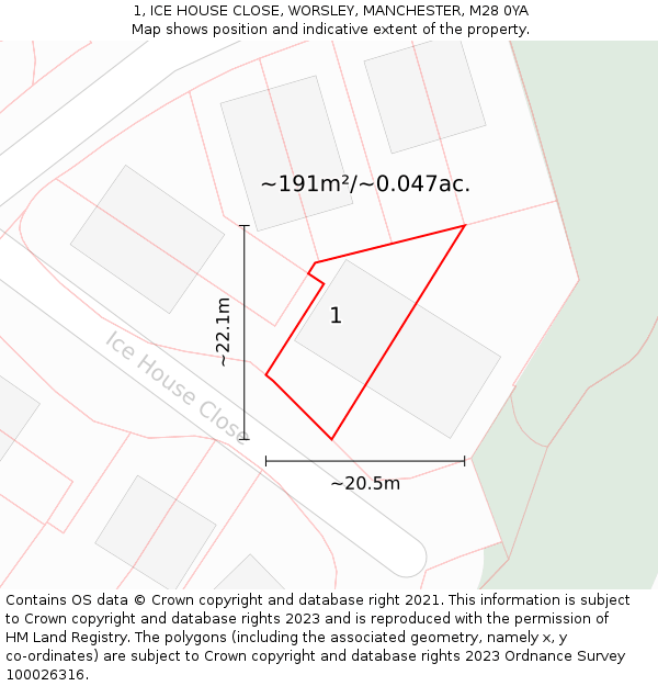 1, ICE HOUSE CLOSE, WORSLEY, MANCHESTER, M28 0YA: Plot and title map