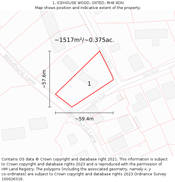 1, ICEHOUSE WOOD, OXTED, RH8 9DN: Plot and title map