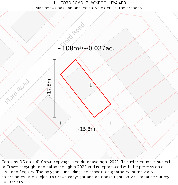 1, ILFORD ROAD, BLACKPOOL, FY4 4EB: Plot and title map