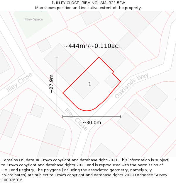 1, ILLEY CLOSE, BIRMINGHAM, B31 5EW: Plot and title map