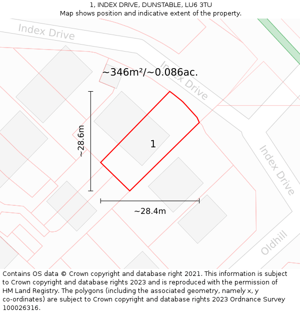 1, INDEX DRIVE, DUNSTABLE, LU6 3TU: Plot and title map