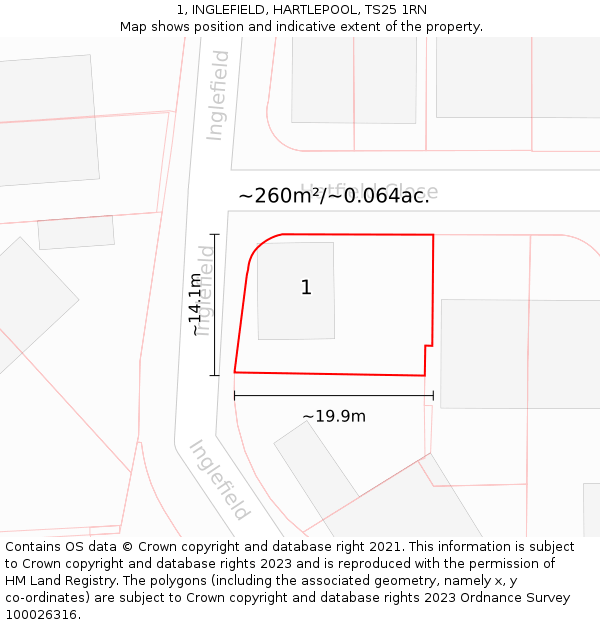 1, INGLEFIELD, HARTLEPOOL, TS25 1RN: Plot and title map