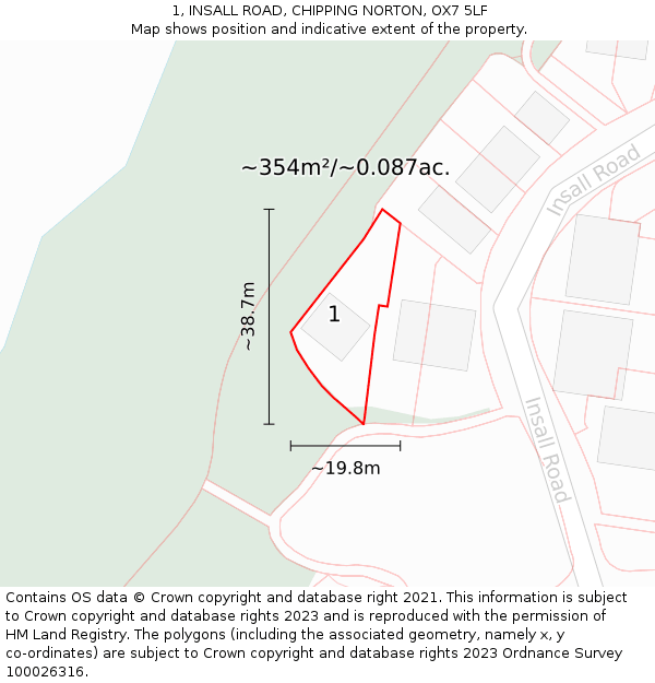 1, INSALL ROAD, CHIPPING NORTON, OX7 5LF: Plot and title map