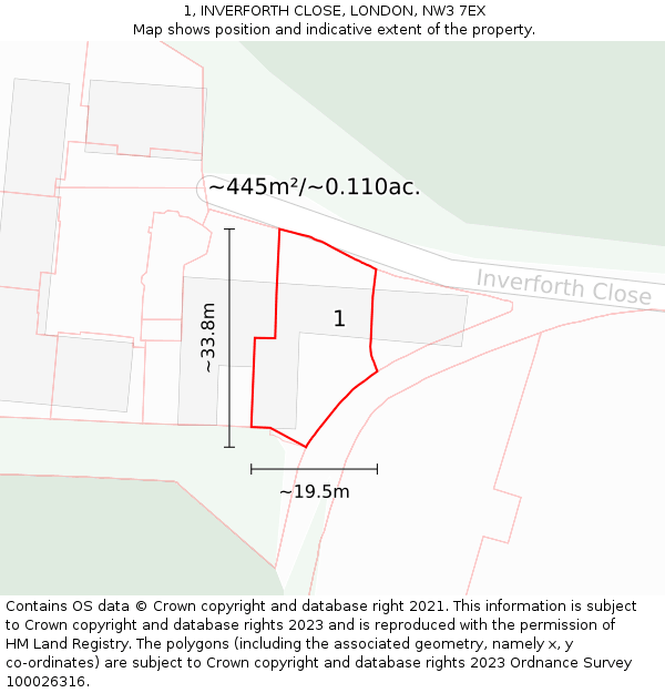 1, INVERFORTH CLOSE, LONDON, NW3 7EX: Plot and title map