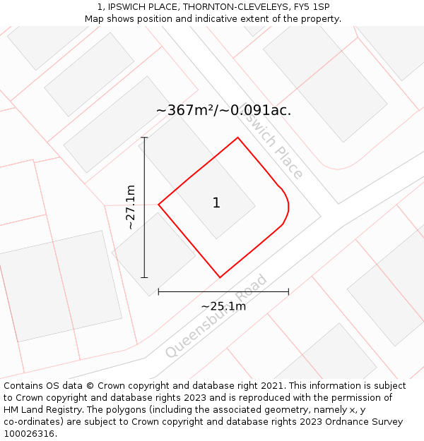 1, IPSWICH PLACE, THORNTON-CLEVELEYS, FY5 1SP: Plot and title map