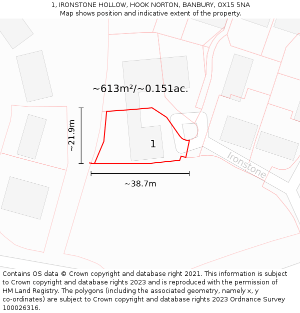 1, IRONSTONE HOLLOW, HOOK NORTON, BANBURY, OX15 5NA: Plot and title map