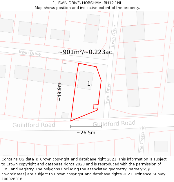 1, IRWIN DRIVE, HORSHAM, RH12 1NL: Plot and title map