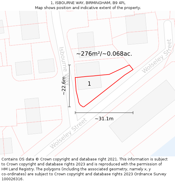 1, ISBOURNE WAY, BIRMINGHAM, B9 4PL: Plot and title map