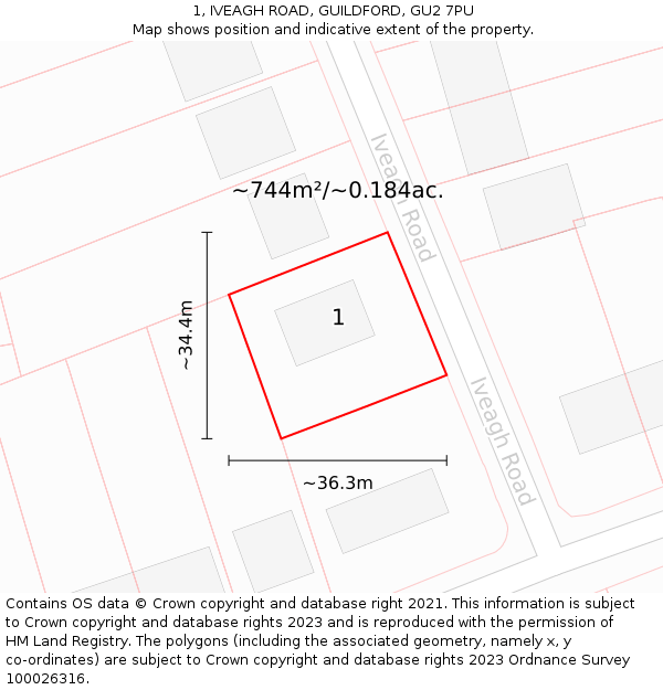 1, IVEAGH ROAD, GUILDFORD, GU2 7PU: Plot and title map