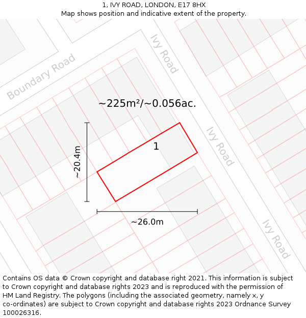 1, IVY ROAD, LONDON, E17 8HX: Plot and title map