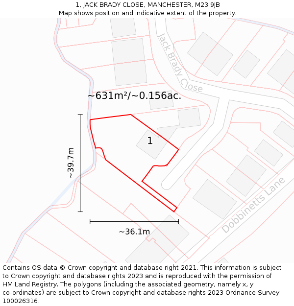 1, JACK BRADY CLOSE, MANCHESTER, M23 9JB: Plot and title map