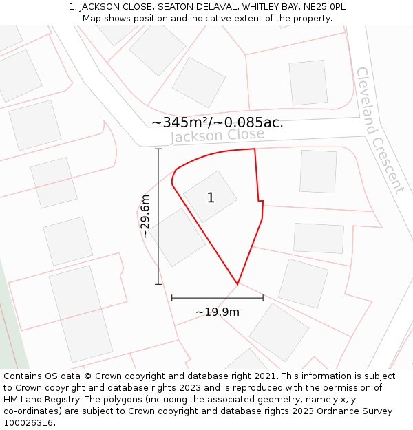 1, JACKSON CLOSE, SEATON DELAVAL, WHITLEY BAY, NE25 0PL: Plot and title map