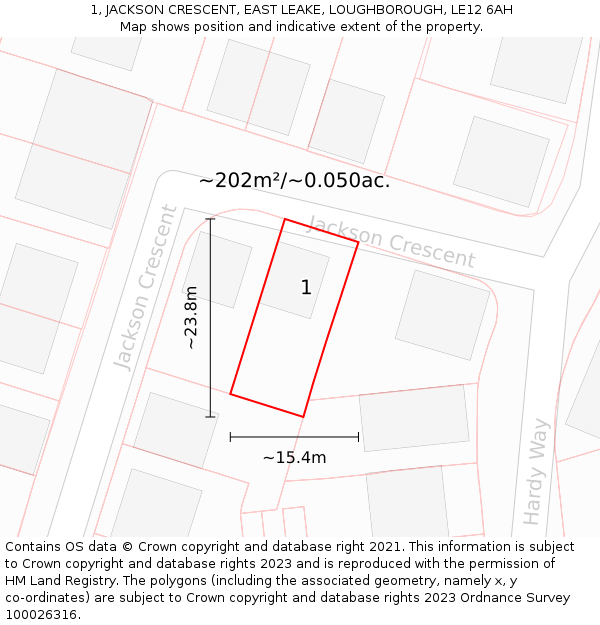 1, JACKSON CRESCENT, EAST LEAKE, LOUGHBOROUGH, LE12 6AH: Plot and title map