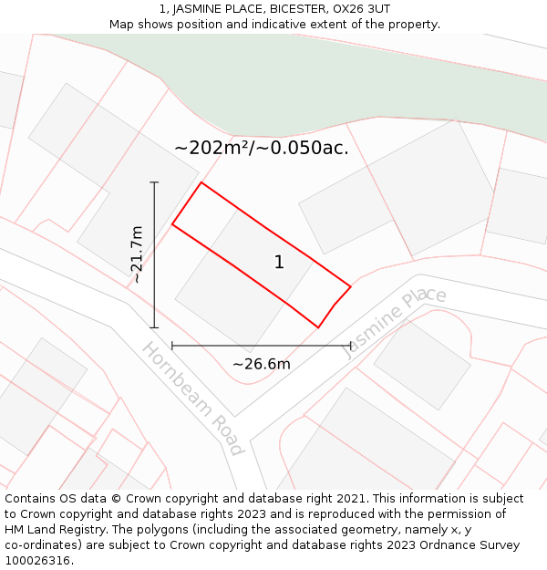 1, JASMINE PLACE, BICESTER, OX26 3UT: Plot and title map