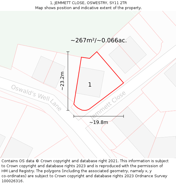 1, JEMMETT CLOSE, OSWESTRY, SY11 2TR: Plot and title map