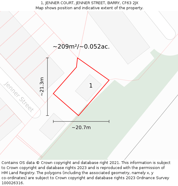 1, JENNER COURT, JENNER STREET, BARRY, CF63 2JX: Plot and title map