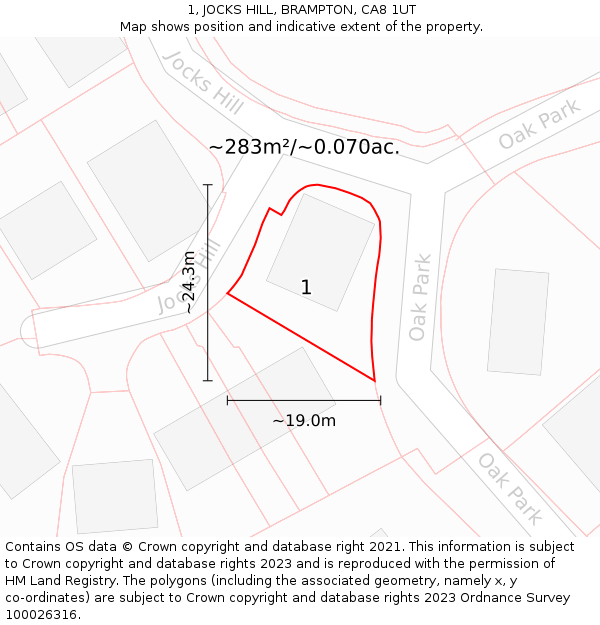 1, JOCKS HILL, BRAMPTON, CA8 1UT: Plot and title map