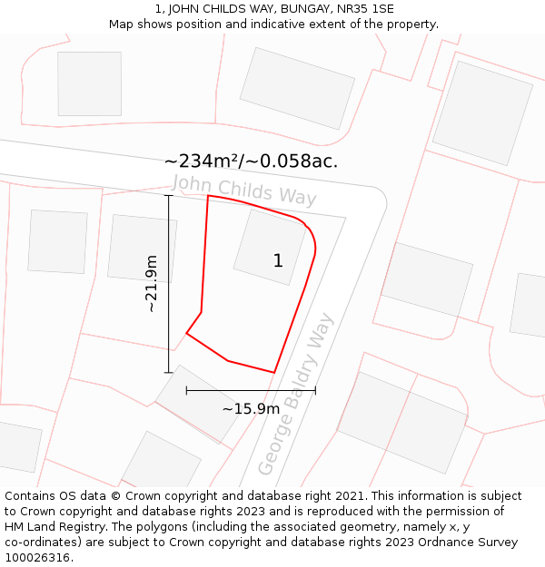 1, JOHN CHILDS WAY, BUNGAY, NR35 1SE: Plot and title map