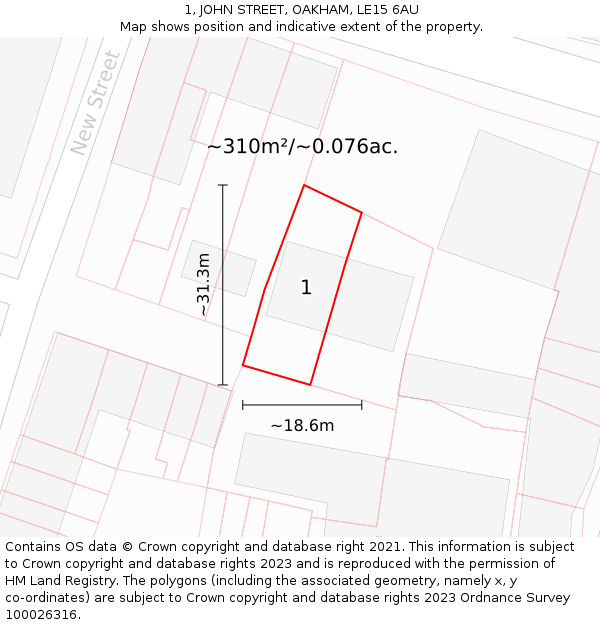 1, JOHN STREET, OAKHAM, LE15 6AU: Plot and title map