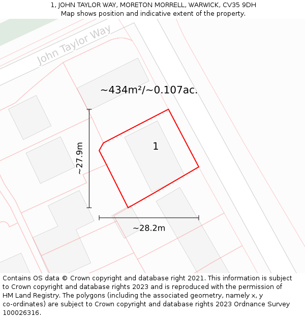 1, JOHN TAYLOR WAY, MORETON MORRELL, WARWICK, CV35 9DH: Plot and title map