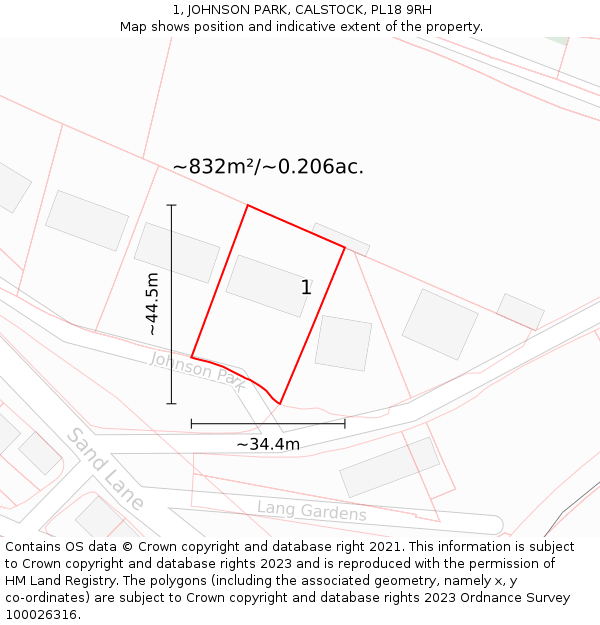 1, JOHNSON PARK, CALSTOCK, PL18 9RH: Plot and title map