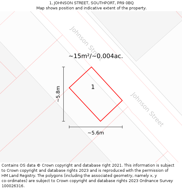 1, JOHNSON STREET, SOUTHPORT, PR9 0BQ: Plot and title map