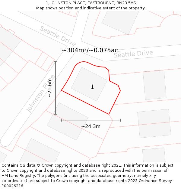 1, JOHNSTON PLACE, EASTBOURNE, BN23 5AS: Plot and title map