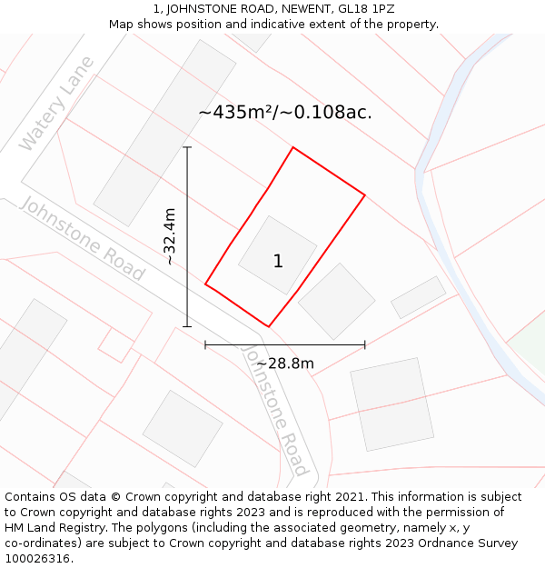 1, JOHNSTONE ROAD, NEWENT, GL18 1PZ: Plot and title map