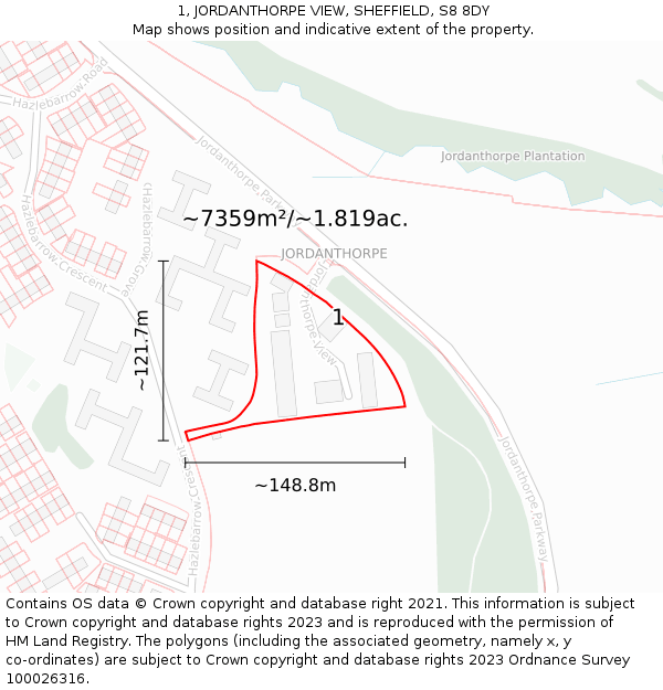 1, JORDANTHORPE VIEW, SHEFFIELD, S8 8DY: Plot and title map