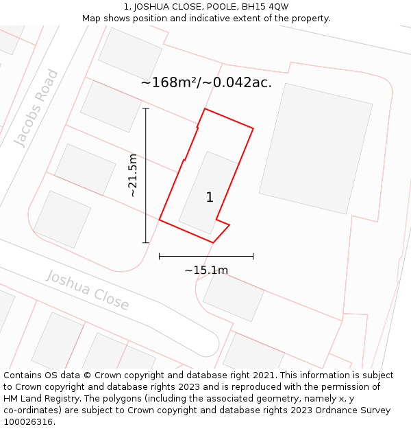 1, JOSHUA CLOSE, POOLE, BH15 4QW: Plot and title map