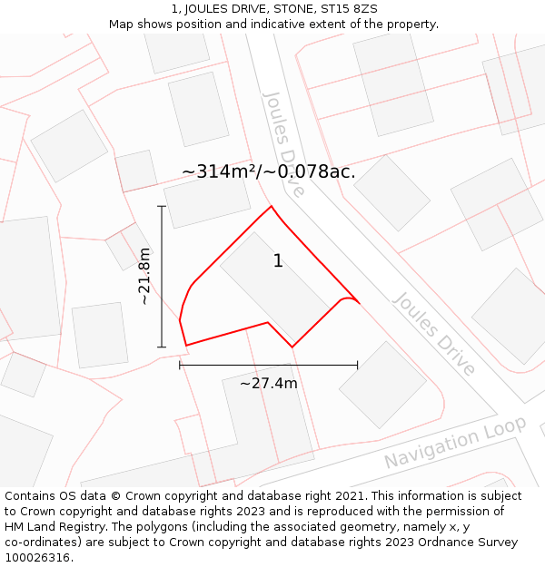 1, JOULES DRIVE, STONE, ST15 8ZS: Plot and title map