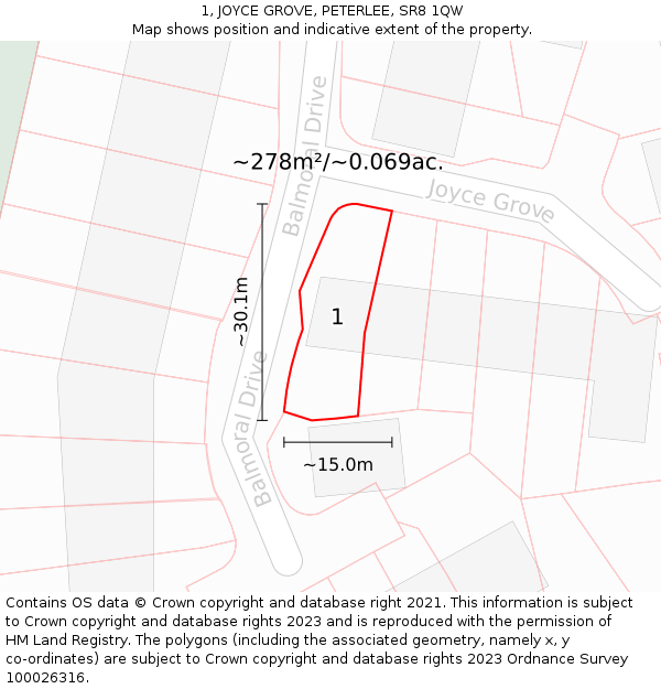 1, JOYCE GROVE, PETERLEE, SR8 1QW: Plot and title map