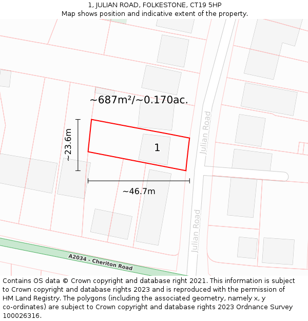 1, JULIAN ROAD, FOLKESTONE, CT19 5HP: Plot and title map