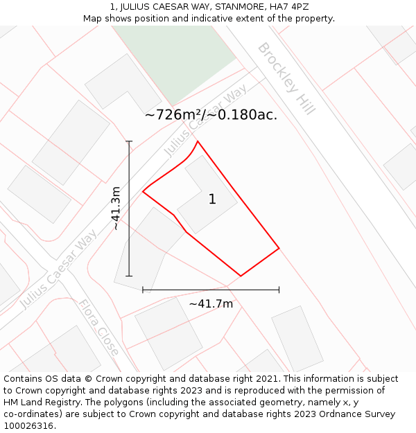 1, JULIUS CAESAR WAY, STANMORE, HA7 4PZ: Plot and title map