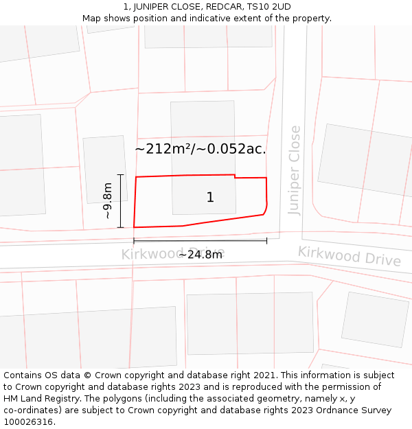 1, JUNIPER CLOSE, REDCAR, TS10 2UD: Plot and title map