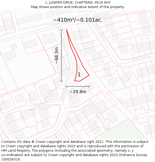 1, JUNIPER DRIVE, CHATTERIS, PE16 6HY: Plot and title map