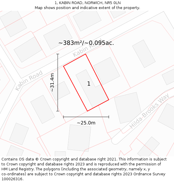 1, KABIN ROAD, NORWICH, NR5 0LN: Plot and title map