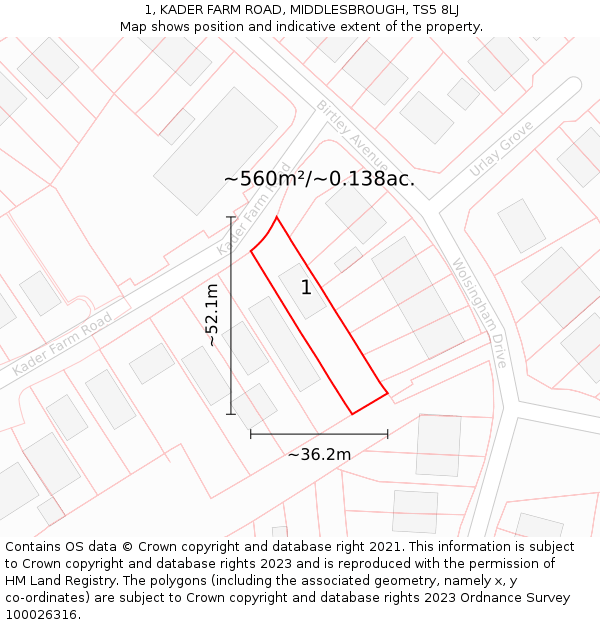 1, KADER FARM ROAD, MIDDLESBROUGH, TS5 8LJ: Plot and title map