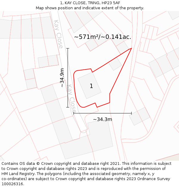 1, KAY CLOSE, TRING, HP23 5AF: Plot and title map