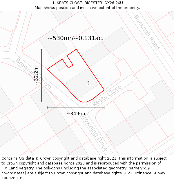 1, KEATS CLOSE, BICESTER, OX26 2XU: Plot and title map