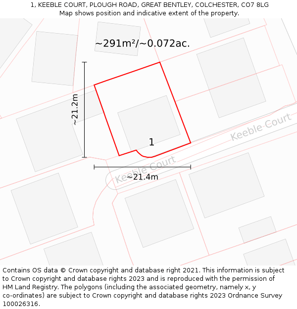 1, KEEBLE COURT, PLOUGH ROAD, GREAT BENTLEY, COLCHESTER, CO7 8LG: Plot and title map