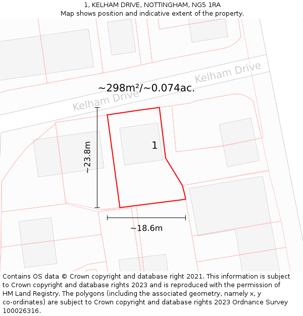 1, KELHAM DRIVE, NOTTINGHAM, NG5 1RA: Plot and title map